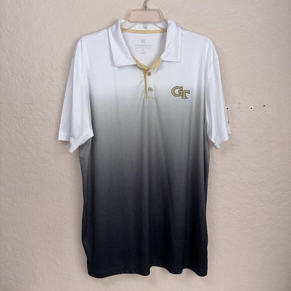 Georgia Tech Yellow Jackets Polo Shirt XL Gray White Ombre Colosseum ACC Atlanta - Picture 1 of 8